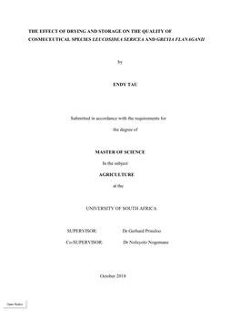 The Effect of Drying and Storage on the Quality of Cosmeceutical Species Leucosidea Sericea and Greyia Flanaganii