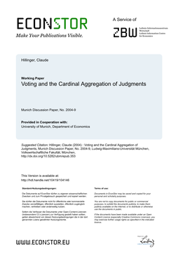 Voting and the Cardinal Aggregation of Judgments Claude Hillinger