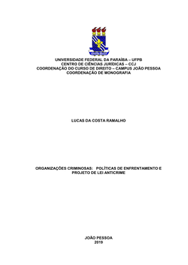 Universidade Federal Da Paraíba – Ufpb Centro De Ciências Jurídicas – Ccj Coordenação Do Curso De Direito – Campus João Pessoa Coordenação De Monografia