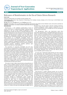 Relevance of Bioinformatics in the Era of Omics Driven Research