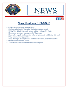 News Headlines 11/5-7/2016