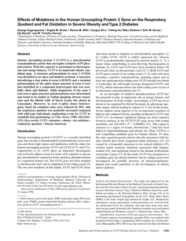 Effects of Mutations in the Human Uncoupling Protein 3 Gene on the Respiratory Quotient and Fat Oxidation in Severe Obesity and Type 2 Diabetes