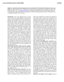 Timing and Duration of Mare Basalt Magmatism: Constraints from Lunar Sam- Ples