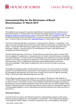 International Day for the Elimination of Racial Discrimination: 21 March 2019