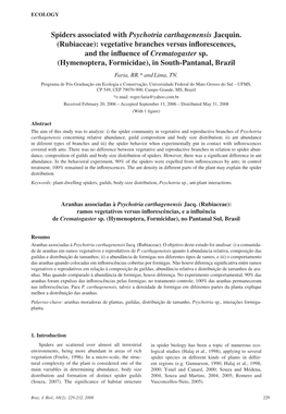 Spiders Associated with Psychotria Carthagenensis Jacquin