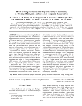 Effects of Juniperus Species and Stage of Maturity on Nutritional, in Vitro Digestibility, and Plant Secondary Compound Characteristics