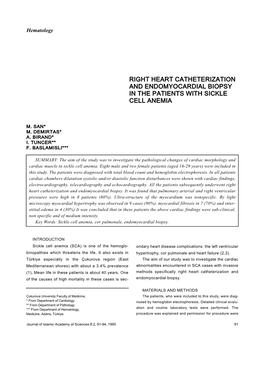 Right Heart Catheterization and Endomyocardial Biopsy in the Patients with Sickle Cell Anemia