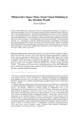 Minkowski's Space-Time in Special Relativity, in Order to Link Minkowski's Work with the Institutional History of Mathematical Physics