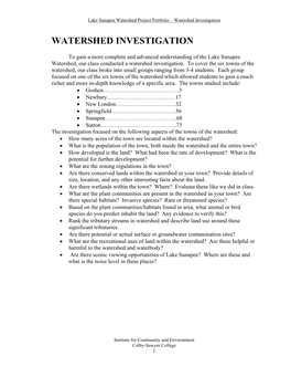 Watershed Investigation