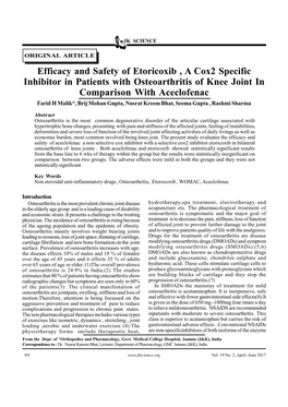 Efficacy and Safety of Etoricoxib , a Cox2 Specific Inhibitor in Patients