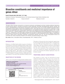 Bioactive Constituents and Medicinal Importance of Genus Alnus