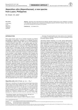 Nepenthes Ultra (Nepenthaceae), a New Species from Luzon, Philippines