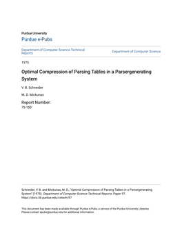 Optimal Compression of Parsing Tables in a Parsergenerating System