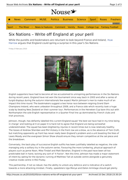 Six Nations – Write Off England at Your Peril | Nouse