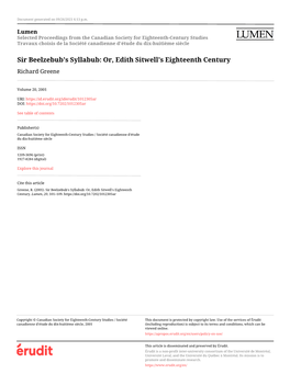 Sir Beelzebub's Syllabub: Or, Edith Sitwell's Eighteenth Century Richard Greene