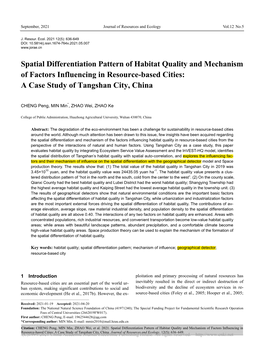 Spatial Differentiation Pattern of Habitat Quality and Mechanism of Factors Influencing in Resource-Based Cities: a Case Study of Tangshan City, China