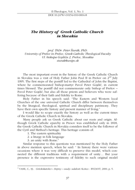 The History of Greek Catholic Church in Slovakia