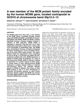 A New Member of the MCM Protein Family Encoded by the Human MCM8 Gene, Located Contrapodal to GCD10 at Chromosome Band 20P12.3±13