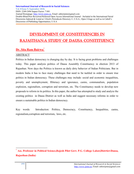 Development of Constituencies in Rajasthan:A Study of Dausa Constituency