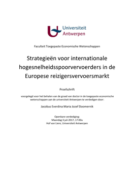 Market Strategies for International High-Speed Passenger Train Operators