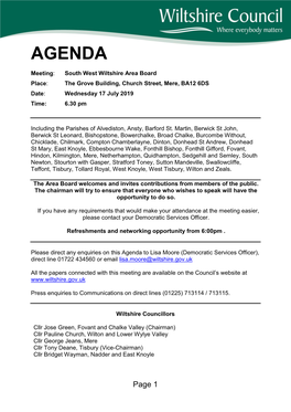 (Public Pack)Agenda Document for South West Wiltshire Area Board