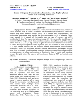 Control of the Glassy Clover Snails Monacha Cartusiana Using Zingiber Officinale Extract As an Ecofriendly Molluscicide