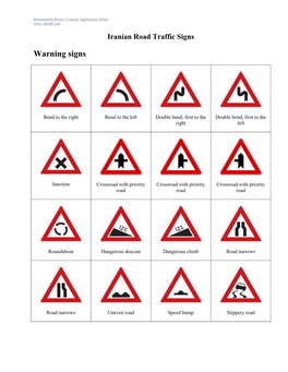 Iranian Road Traffic Signs Warning Signs