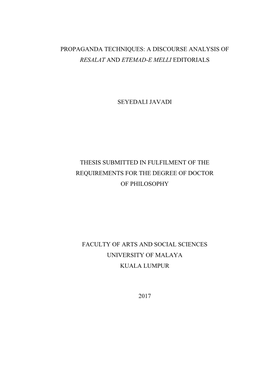 Propaganda Techniques: a Discourse Analysis of Resalat and Etemad-E Melli Editorials