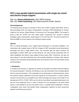 FEV's New Parallel Hybrid Transmission with Single Dry Clutch