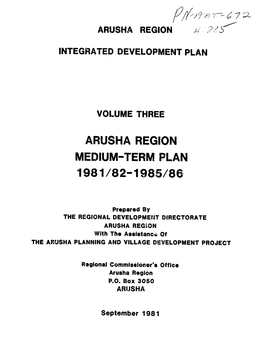 Arusha Region Medium-Term Plan 1981/82-1985/86
