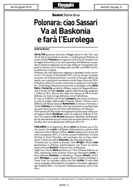 Polonara: Ciao Sassari Va Al Baskonia E Farà L'eurolega