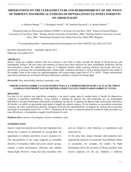 Observations on the Ultrastructure and Hydrophobicity of the Wings of Thirteen Neotropical Families of Diptera (Insecta) with Comments on Their Flight