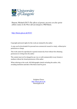 Deason, Michael (2017) the Effects of Genetic Ancestry on Elite Sprint Athlete Status in the West African Diaspora