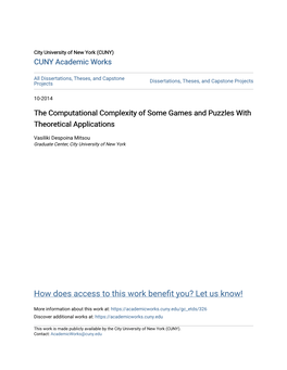 The Computational Complexity of Some Games and Puzzles with Theoretical Applications