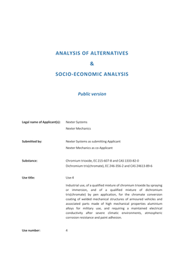 Analysis of Alternatives & Socio-Economic
