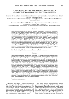 Pupal Development, Longevity and Behavior of Carmenta Theobromae (Lepidoptera: Sesiidae)