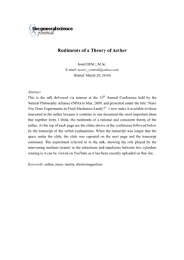 Rudiments of a Theory of Aether