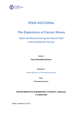 The Experience of Cancer Illness. Spain and Beyond During The