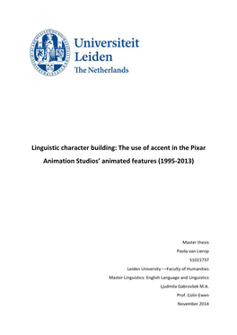 Linguistic Character Building: the Use of Accent in the Pixar Animation Studios’ Animated Features (1995-2013)