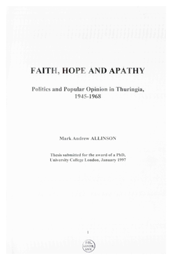 Faith, Hope and Apathy. Politics and Popular Opinion in Thuringia, 1945