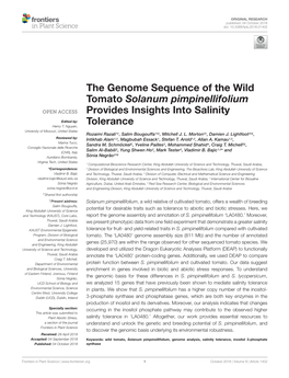 The Genome Sequence of the Wild Tomato Solanum Pimpinellifolium Provides Insights Into Salinity Tolerance