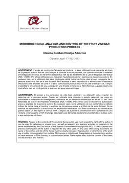 Microbiological Analysis and Control of the Fruit Vinegar Production Process