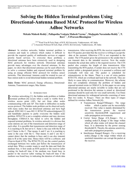 Solving the Hidden Terminal Problems Using Directional-Antenna Based MAC Protocol for Wireless Adhoc Networks
