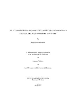 The Invasion Potential and Competitive Ability of Camelina Sativa (L.)