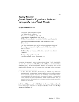 Jewish Mystical Experience Refracted Through the Art of Mark Rothko