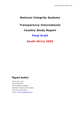 National Integrity Systems Transparency International Country