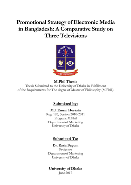 Promotional Strategy of Electronic Media in Bangladesh: a Comparative Study on Three Televisions