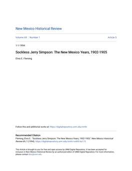 Sockless Jerry Simpson: the New Mexico Years, 1902-1905