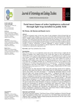 Total Insect Fauna of Order Lepidoptera Collected Through Light Trap Installed in Paddy Field”