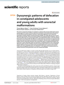 Dyssynergic Patterns of Defecation in Constipated Adolescents and Young Adults with Anorectal Malformations